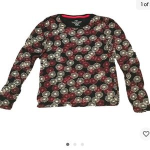 Faded Glory Black/Red/White long sleeve fireworks shirt. Girls size XL (14-16)